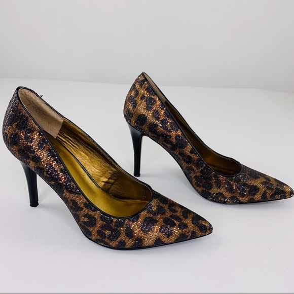 Nine West Metallic Sequin Cheetah Print Heels - Picture 3 of 8